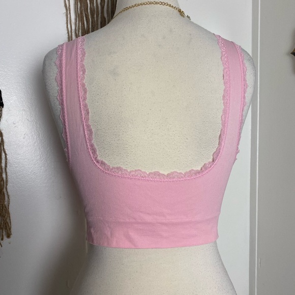 NWOT pink sports bra lace trim front wrap around closure adjustable stretch 2 XL - Picture 9 of 11